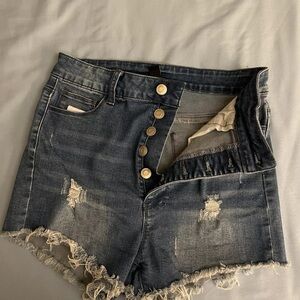 Windsor Denim Women's Sz M Blue High Rise Cotton 5 Button Fly Distressed Shorts